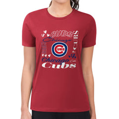 Chicago Cubs G-III 4Her by Carl Banks Women's Super-Slim Fit Lightweight Collage Team Graphic Crew Neck T-Shirt Red