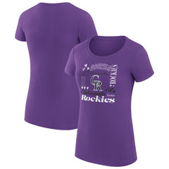 Colorado Rockies G-III 4Her by Carl Banks Women's Super-Slim Fit Lightweight Collage Team Graphic Crew Neck T-Shirt Purple