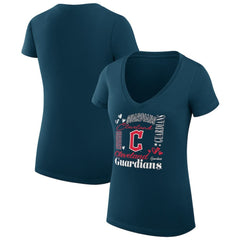 Cleveland Guardians G-III 4Her by Carl Banks Women's Super-Slim Fit Lightweight Collage Team Graphic V-Neck T-Shirt Navy