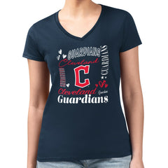 Cleveland Guardians G-III 4Her by Carl Banks Women's Super-Slim Fit Lightweight Collage Team Graphic V-Neck T-Shirt Navy