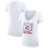 Cincinnati Reds G-III 4Her by Carl Banks Women's Super-Slim Fit Lightweight Collage Team Graphic V-Neck T-Shirt White