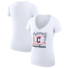 Cleveland Guardians G-III 4Her by Carl Banks Women's Super-Slim Fit Lightweight Collage Team Graphic V-Neck T-Shirt White