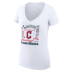 Cleveland Guardians G-III 4Her by Carl Banks Women's Super-Slim Fit Lightweight Collage Team Graphic V-Neck T-Shirt White