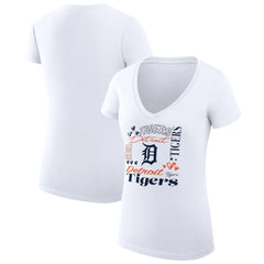 Detroit Tigers G-III 4Her by Carl Banks Women's Super-Slim Fit Lightweight Collage Team Graphic V-Neck T-Shirt White