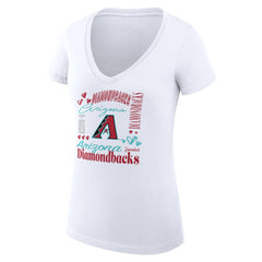 Arizona Diamondbacks G-III 4Her by Carl Banks Women's Super-Slim Fit Lightweight Collage Team Graphic V-Neck T-Shirt White