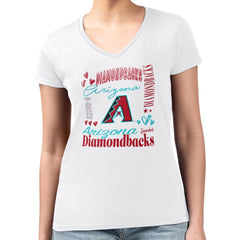 Arizona Diamondbacks G-III 4Her by Carl Banks Women's Super-Slim Fit Lightweight Collage Team Graphic V-Neck T-Shirt White