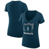 Seattle Mariners G-III 4Her by Carl Banks Women's Super-Slim Fit Lightweight Collage Team Graphic V-Neck T-Shirt Navy