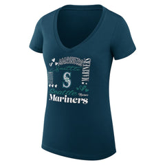 Seattle Mariners G-III 4Her by Carl Banks Women's Super-Slim Fit Lightweight Collage Team Graphic V-Neck T-Shirt Navy