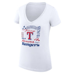 Texas Rangers G-III 4Her by Carl Banks Women's Super-Slim Fit Lightweight Collage Team Graphic V-Neck T-Shirt White