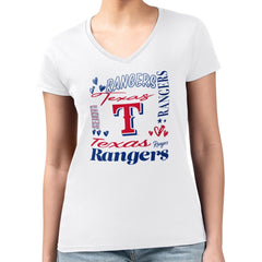 Texas Rangers G-III 4Her by Carl Banks Women's Super-Slim Fit Lightweight Collage Team Graphic V-Neck T-Shirt White
