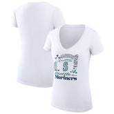 Seattle Mariners G-III 4Her by Carl Banks Women's Super-Slim Fit Lightweight Collage Team Graphic V-Neck T-Shirt White
