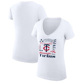 Minnesota Twins G-III 4Her by Carl Banks Women's Super-Slim Fit Lightweight Collage Team Graphic V-Neck T-Shirt White