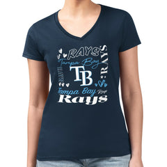 Tampa Bay Rays G-III 4Her by Carl Banks Women's Super-Slim Fit Lightweight Collage Team Graphic V-Neck T-Shirt Navy