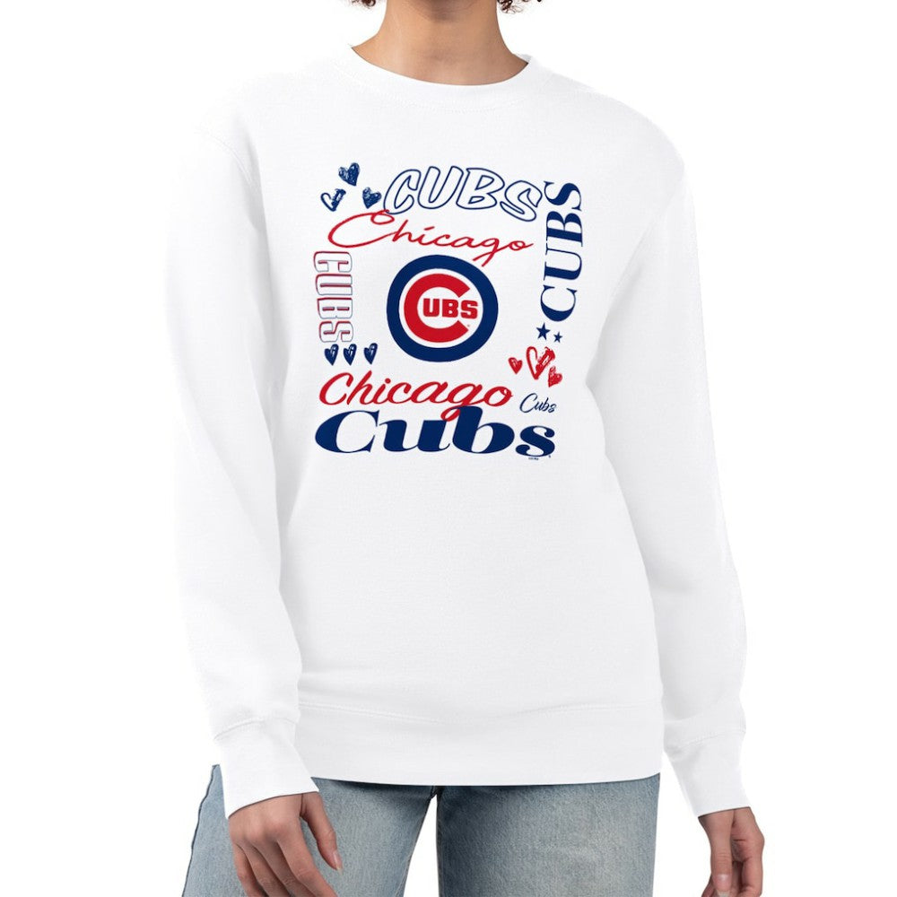 Chicago Cubs G-III 4Her by Carl Banks Women's Collage Team Graphic Fleece Pullover Hoodie White