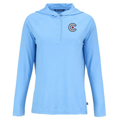Chicago Cubs Cutter & Buck Women's City Connect Coastline Epic Comfort Eco Recycled Hoodie Raglan Long Sleeve T-Shirt Powder Blue