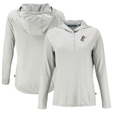 Cincinnati Reds Cutter & Buck Women's Cooperstown Collection Coastline Epic Comfort Eco Recycled Hoodie Raglan Long Sleeve T-Shirt Gray