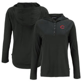 Cincinnati Reds Cutter & Buck Women's Coastline Epic Comfort Eco Recycled Hoodie Raglan Long Sleeve T-Shirt Black