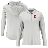 Cleveland Guardians Cutter & Buck Women's Coastline Epic Comfort Eco Recycled Hoodie Raglan Long Sleeve T-Shirt Gray