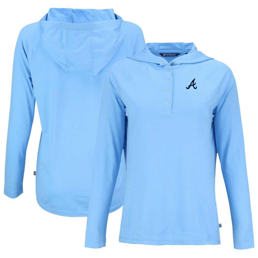 Atlanta Braves Cutter & Buck Women's Coastline Epic Comfort Eco Recycled Hoodie Raglan Long Sleeve T-Shirt Powder Blue