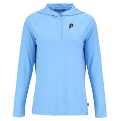 Philadelphia Phillies Cutter & Buck Women's Cooperstown Collection Coastline Epic Comfort Eco Recycled Hoodie Raglan Long Sleeve T-Shirt Powder Blue