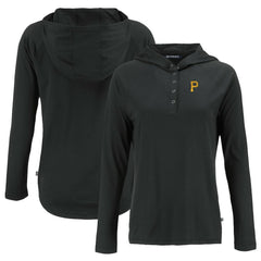 Pittsburgh Pirates Cutter & Buck Women's Coastline Epic Comfort Eco Recycled Hoodie Raglan Long Sleeve T-Shirt Black