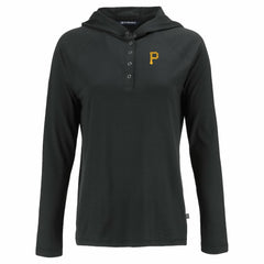 Pittsburgh Pirates Cutter & Buck Women's Coastline Epic Comfort Eco Recycled Hoodie Raglan Long Sleeve T-Shirt Black