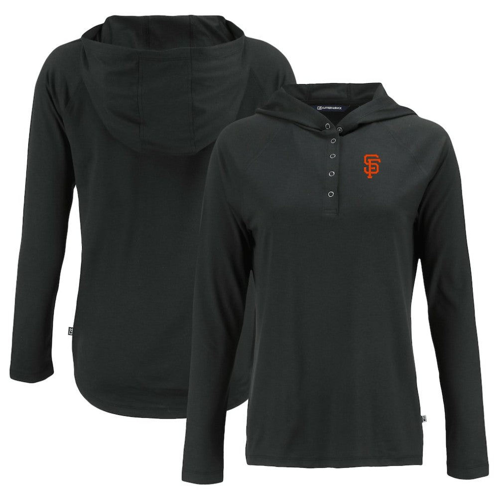 San Francisco Giants Cutter & Buck Women's Coastline Epic Comfort Eco Recycled Hoodie Raglan Long Sleeve T-Shirt Black