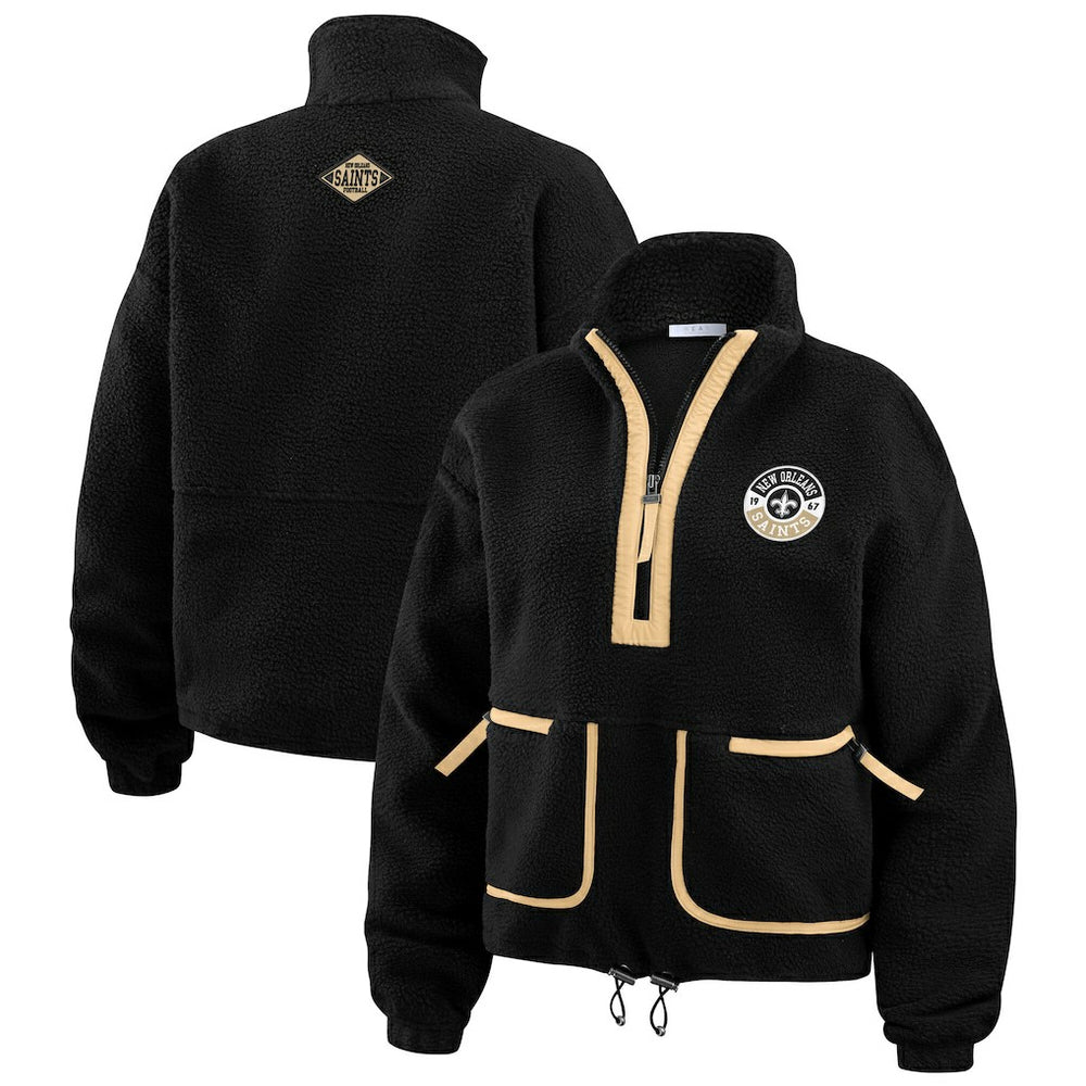 New Orleans Saints WEAR by Erin Andrews Women's Polar Fleece Half-Zip Jacket - Black on sale