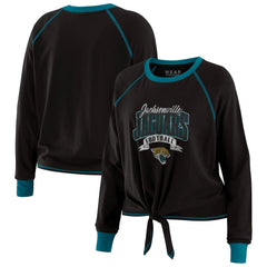 Jacksonville Jaguars WEAR by Erin Andrews Women's Tie-Front Long Sleeve Top - Black/Teal for sale