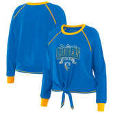 Los Angeles Chargers WEAR by Erin Andrews Women's Tie-Front Long Sleeve Top - Powder Blue/Yellow cheap