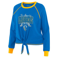 Los Angeles Chargers WEAR by Erin Andrews Women's Tie-Front Long Sleeve Top - Powder Blue/Yellow cheap
