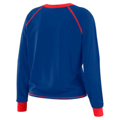 New England Patriots WEAR by Erin Andrews Women's Tie-Front Long Sleeve Top - Royal/Red on sale