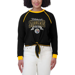 Pittsburgh Steelers WEAR by Erin Andrews Women's Tie-Front Long Sleeve Top - Black/Gold online