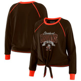 Cleveland Browns WEAR by Erin Andrews Women's Tie-Front Long Sleeve Top - Brown/Orange on sale