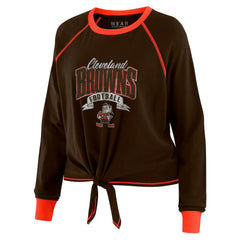 Cleveland Browns WEAR by Erin Andrews Women's Tie-Front Long Sleeve Top - Brown/Orange on sale