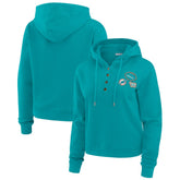 Miami Dolphins WEAR by Erin Andrews Women's Waffle Hoodie Pullover Top - Aqua for sale