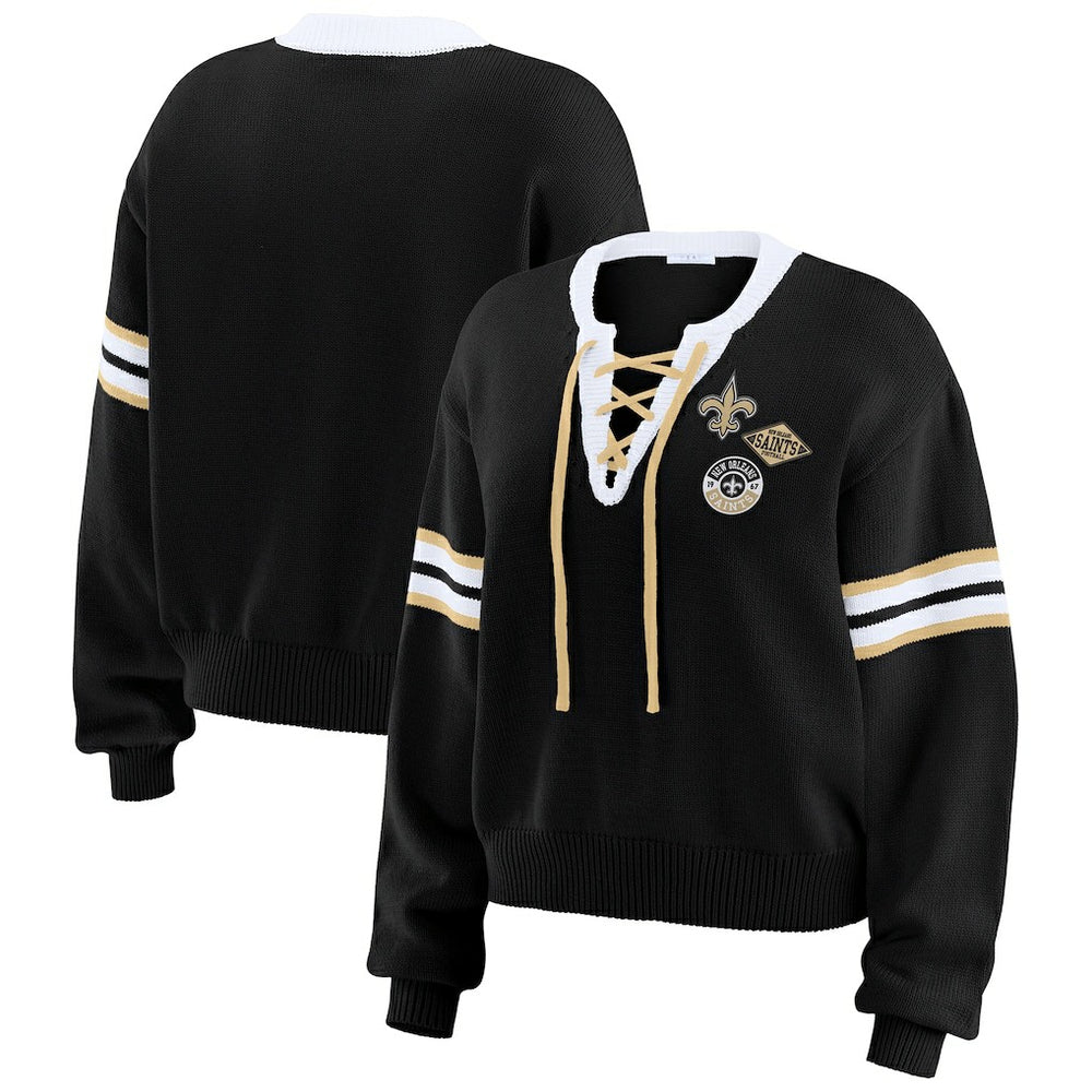 New Orleans Saints WEAR by Erin Andrews Women's Lace-Up Pullover Sweatshirt - Black online