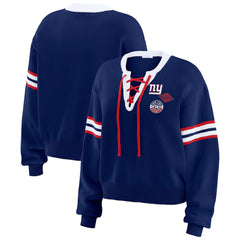 New York Giants WEAR by Erin Andrews Women's Lace-Up Pullover Sweatshirt - Royal on sale