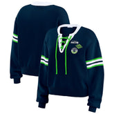 Seattle Seahawks WEAR by Erin Andrews Women's Lace-Up Pullover Sweatshirt - Navy cheap