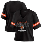 Cincinnati Bengals WEAR by Erin Andrews Women's Color Block Boxy Modest Crop V-Neck T-Shirt - Black for sale