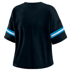 Carolina Panthers WEAR by Erin Andrews Women's Color Block Boxy Modest Crop V-Neck T-Shirt - Black discount