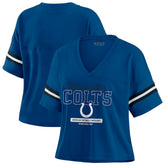 Indianapolis Colts WEAR by Erin Andrews Women's Color Block Boxy Modest Crop V-Neck T-Shirt - Royal outlet