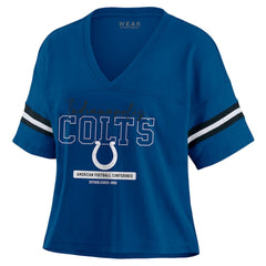 Indianapolis Colts WEAR by Erin Andrews Women's Color Block Boxy Modest Crop V-Neck T-Shirt - Royal outlet