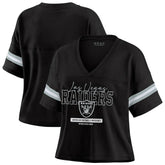 Las Vegas Raiders WEAR by Erin Andrews Women's Color Block Boxy Modest Crop V-Neck T-Shirt - Black discount