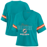 Miami Dolphins WEAR by Erin Andrews Women's Color Block Boxy Modest Crop V-Neck T-Shirt - Aqua online