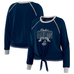Dallas Cowboys WEAR by Erin Andrews Women's Tie-Front Long Sleeve Top - Navy/ for sale