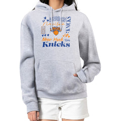 New York Knicks G-III 4Her by Carl Banks Women's Team Collage Graphic Fleece Pullover Hoodie - Heather Gray on sale