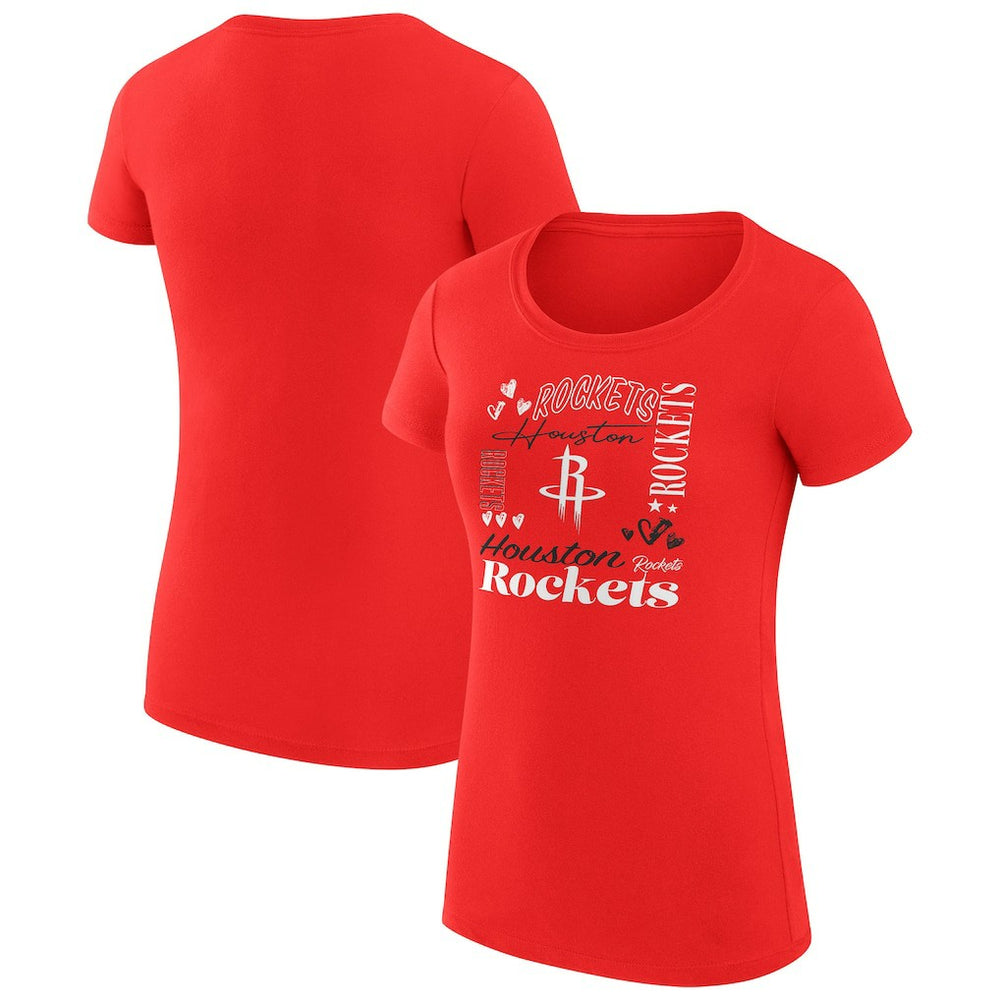 Houston Rockets G-III 4Her by Carl Banks Women's Super-Slim Fit Lightweight Team Name Collage Graphic T-Shirt - Red cheap