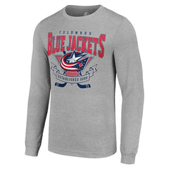 Columbus Blue Jackets Starter '80s Inspired Team Logo Long Sleeve T-Shirt - Heather Gray T-shirts