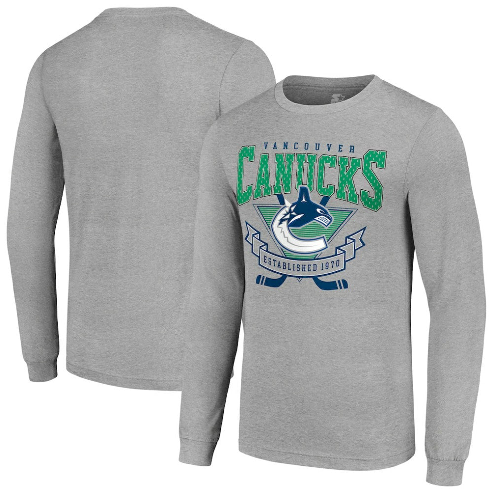 Vancouver Canucks Starter '80s Inspired Team Logo Long Sleeve T-Shirt - Heather Gray T-shirts